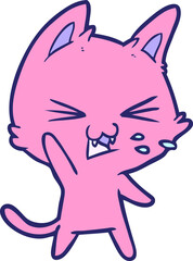 cartoon cat hissing in bright neon color