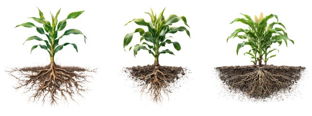 Growth Stages of a Young Plant with Roots and Soil Background