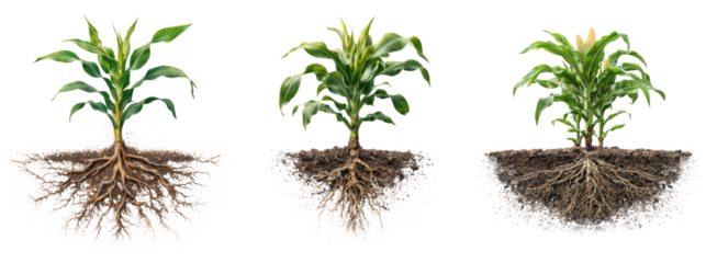 Growth Stages of a Young Plant with Roots and Soil Background