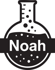 Black and White Flask with Bubbles Graphic Featuring the Name Noah in Bold Font stylized