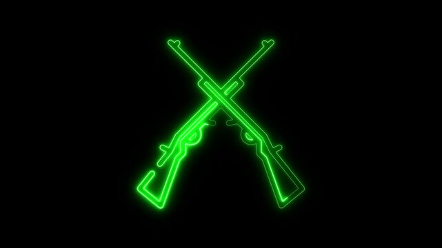 a glowing neon machine gun icon animation video on black background. Futuristic shotgun icon flickering in neon light. Radiant neon shotgun outline glowing dynamically. Vibrant, animated shotgun symbo