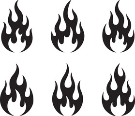 Set of Simple Black Fire Icons on White Background