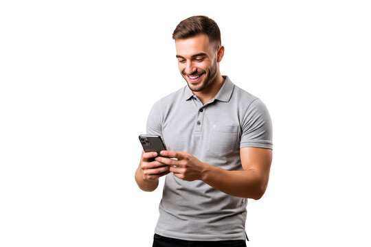 young man usinging on mobile phone on white