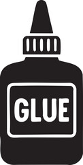 Black and White Graphic Illustration of a Glue Bottle with the Word Glue on It