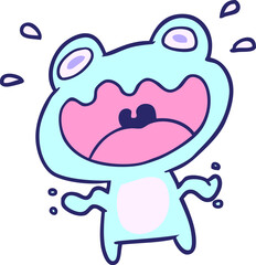 cute cartoon frog frightened in bright neon color