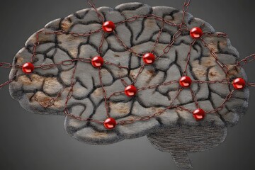 Brain shackled with rusty chains and red orbs