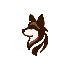 Stylized illustration of a wolf's profile with flowing fur, set against a simple white background