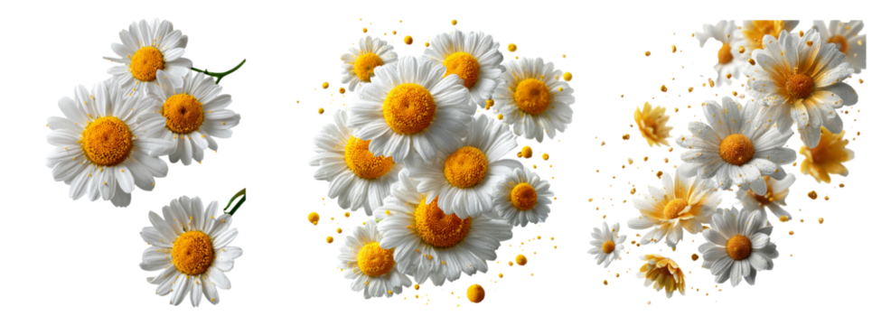 Bright White Daisies with Yellow Centers Floating in Air