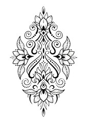 Fototapeta premium Detailed black and white lotus flower illustration with intricate patterns on a white background 