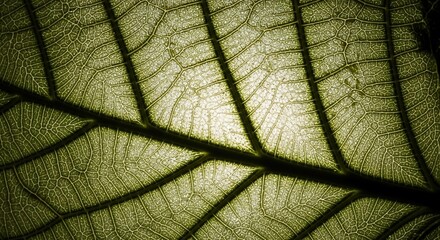 Translucent Leaf Veins: Detailed Macro of Green Foliage Texture