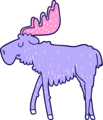 cartoon moose in bright neon color