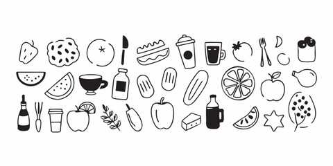 

A collection of hand-drawn cartoon food icons, a festive vector set for Halloween designs