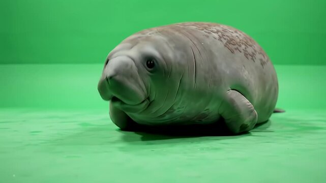 Manatee Portrait on Green Screen