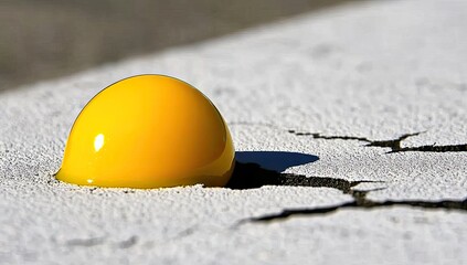 Yellow orb on cracked white surface