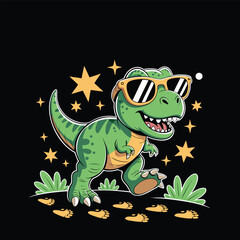 Green Tyrannosaurus Rex Roaring Pose Cartoon Illustration and Vector T-Shirt 