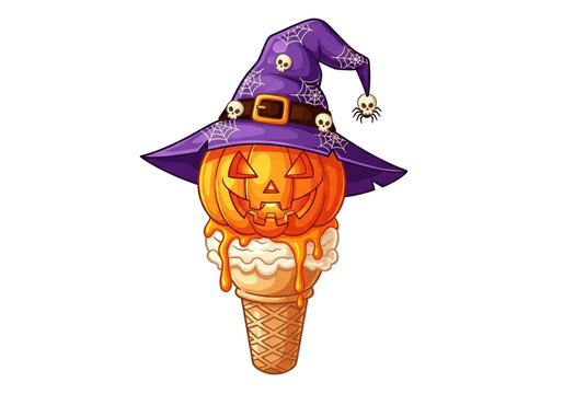 A cartoon ice cream cone, centrally located against a white background