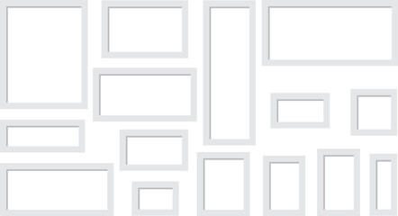 Collection of various white picture frames with clean geometric shapes
