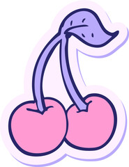 sticker of a cartoon cherries in bright neon color