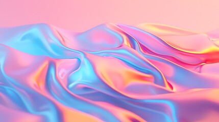 Obraz premium Smooth, iridescent fabric with flowing folds in vibrant pastel shades of blue, pink, and purple, creating an abstract, dreamy texture.