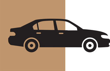 Black sedan car silhouette on brown and white background simple modern design