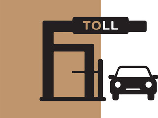 Illustration of a toll booth sign and a car illustrating road pricing and transportation costs