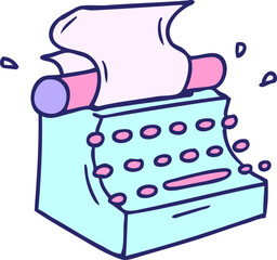 hand drawn cartoon doodle of old school typewriter in bright neon color
