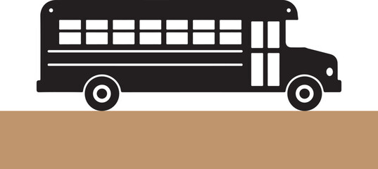 Simple silhouette illustration of a school bus on brown ground transportation concept