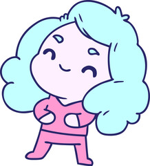cartoon illustration of a cute kawaii girl in bright neon color