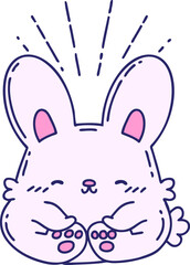 illustration of a traditional tattoo style happy rabbit in bright neon color