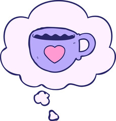 I love coffee cartoon cup with thought bubble in bright neon color