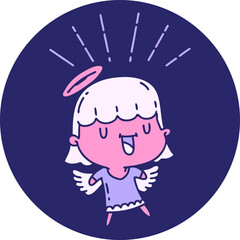 icon of a tattoo style singing angel in bright neon color