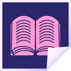 square peeling sticker cartoon of a open book in bright neon color
