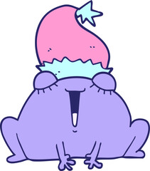 cute cartoon christmas frog in bright neon color