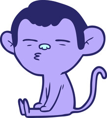 cartoon suspicious monkey in bright neon color