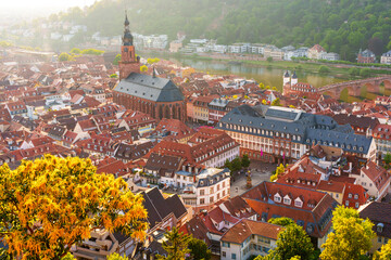 Aerial View of Heidelberg's Historic Cityscape at Sunset