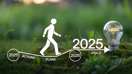 New Year 2026 Business Growth Concept with Goals, Innovation, and Success Ladder