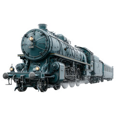 Naklejka premium Vintage Steam Locomotive in Motion with Historic Train Cars
