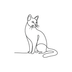 Minimalistic line art of a cat sitting gracefully, showcasing elegance against a plain backdrop