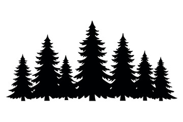 Pine Tree Silhouette Vector Set – Isolated Black Pine Trees on White Background