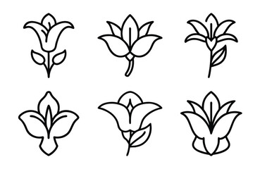 Bundle of Lily Flower Icons in Silhouette Style on White Background – Elegant Floral Vector Set for Logos, Prints, Crafts, Tattoos, and Digital Design
