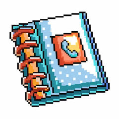 Obraz premium Pixel art spiral notebook with dotted cover, retro diary journal, colorful sketchbook, vintage stationery illustration