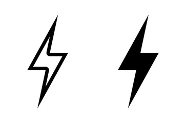Thunder bolt icons. stroke line and black solid icons