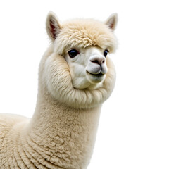 Fototapeta premium Adorable Alpaca in Sustainable Fiber Farm on White Background