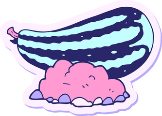 sticker of a cartoon marrow in bright neon color