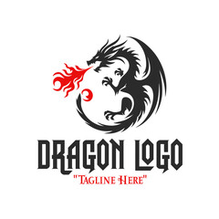 Bold Black Dragon Breathing Red Fire Logo for Mythical Branding and Fantasy Identity
