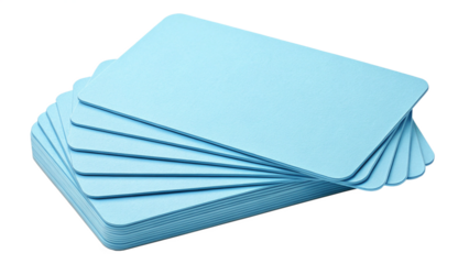 Stack of blue plastic cards for id badges or membership cards in a pile for organization storage
