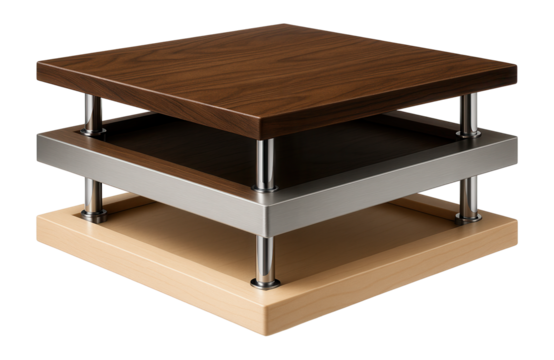 A multi-level gaming table with separate tiers for different games, designed for use in a spacious family entertainment area.