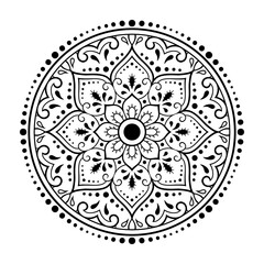 Circular pattern in form of mandala with flower for Henna, Mehndi, tattoo, decoration. Decorative ornament in ethnic oriental style. Outline doodle hand draw vector illustration.
