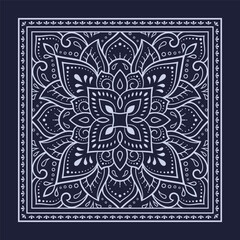 Circular pattern in form of mandala with flower for Henna, Mehndi, decoration. Blue decorative ornament in ethnic oriental style for a bandana. Outline doodle hand draw vector illustration.