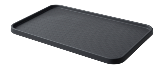 Waterproof rubber mat with non-slip backing, ideal for use in a living room to keep pet feeding areas tidy.